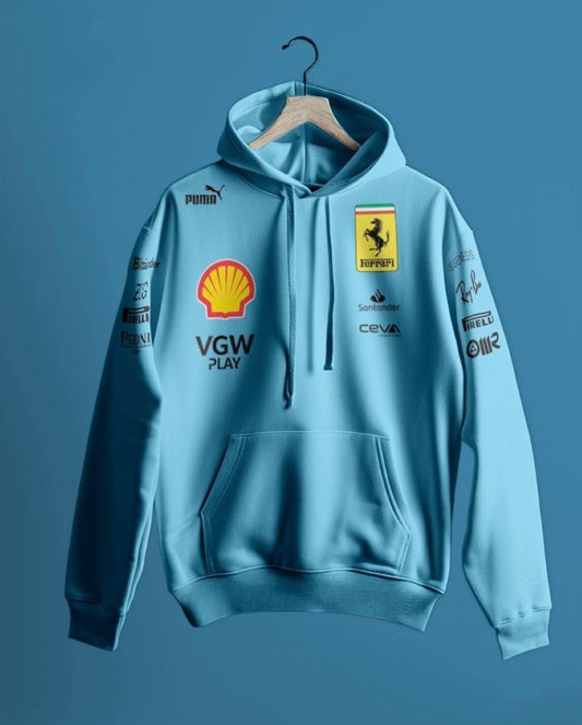 Ferrari SkyBlue Printed Polyster Hoodie