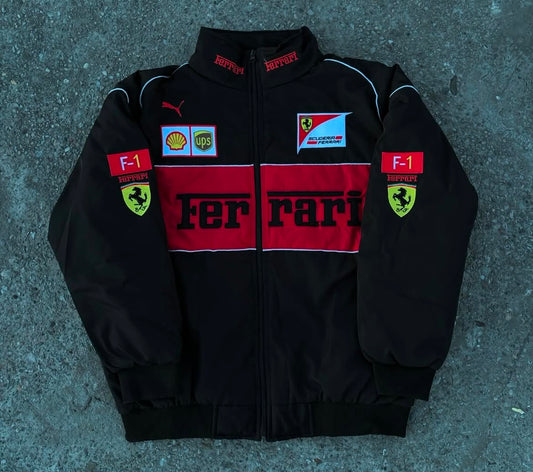 Black Ferrari F1 jacket denim material full embroidery