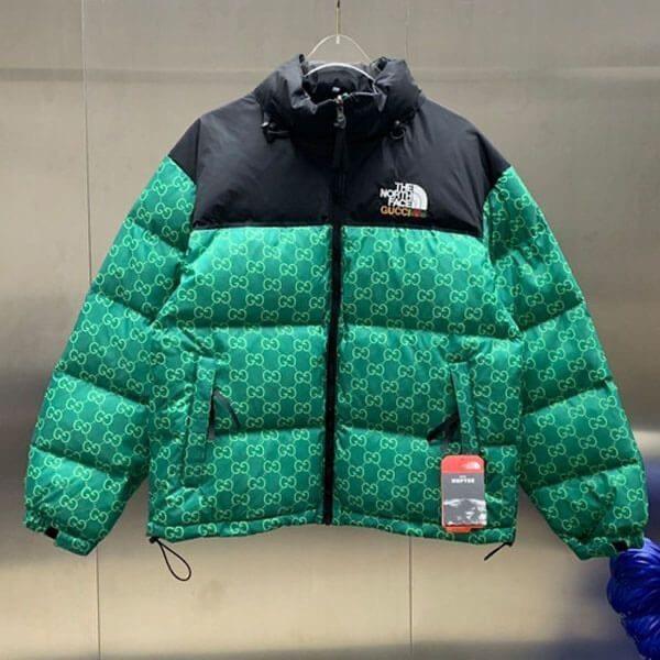 North face green & black printed parachute material jacket